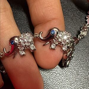 Silver Elephant Crystal Bracelet with Blue Accent